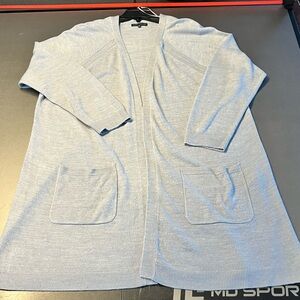 Napa Valley Light Gray Open Front Duster Knit Cardigan Plus 2X Pockets Soft
